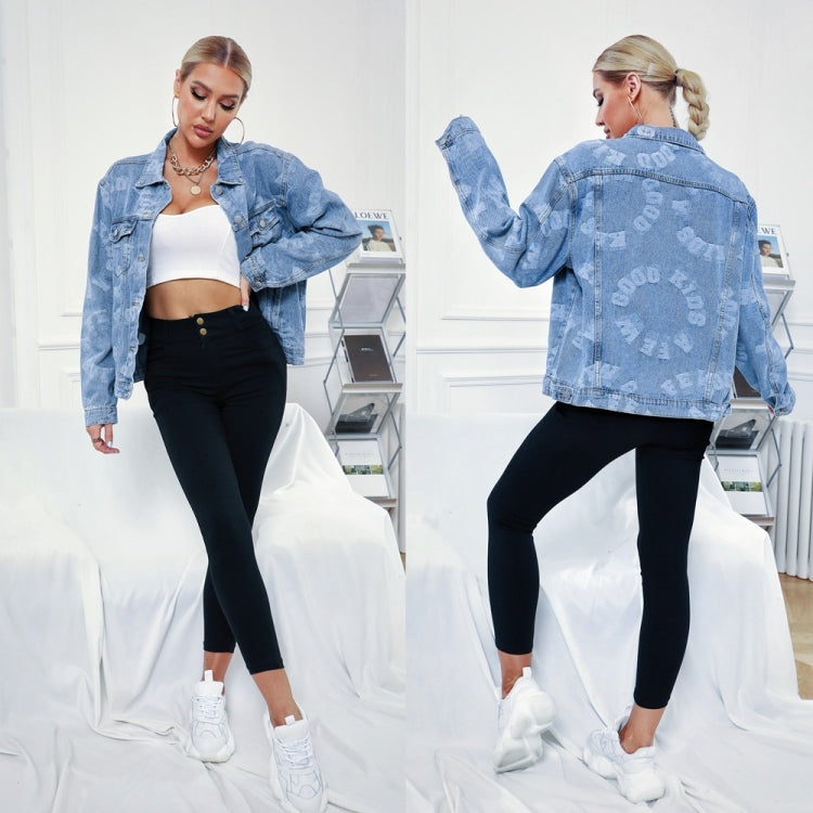 Women Printed English Denim Jacket