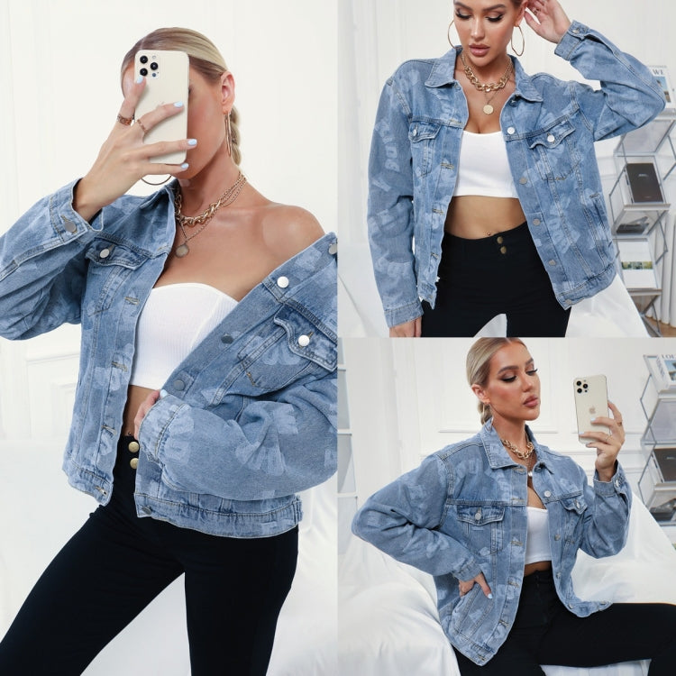 Women Printed English Denim Jacket