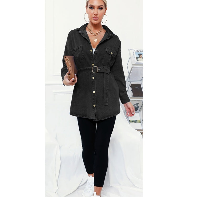 Women Retro Ins Wind Belt Shirt Denim Jacket