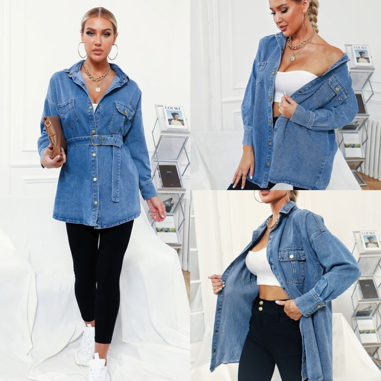 Women Retro Ins Wind Belt Shirt Denim Jacket