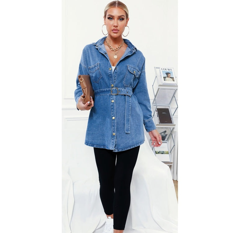 Women Retro Ins Wind Belt Shirt Denim Jacket