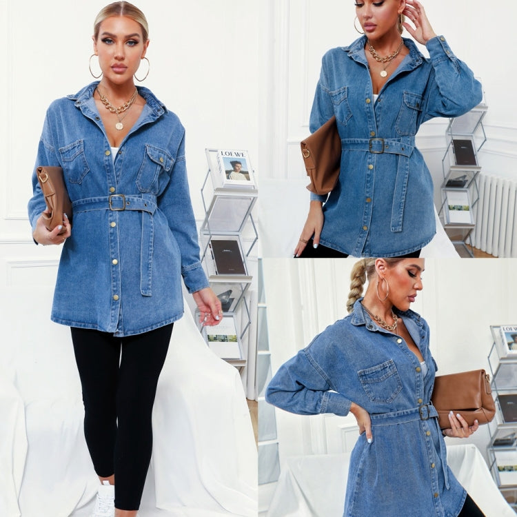 Women Retro Ins Wind Belt Shirt Denim Jacket