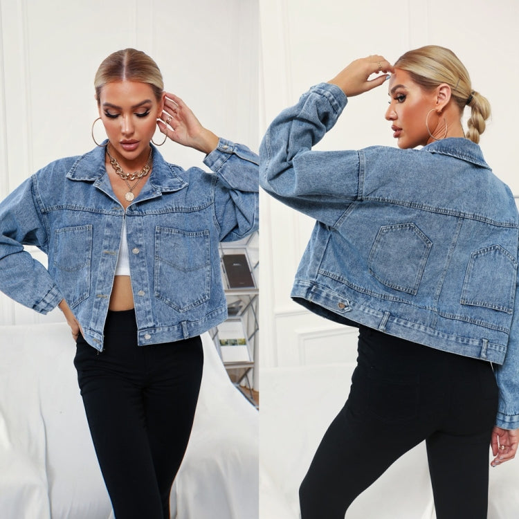 Women Big Pockets Short Denim Jacket