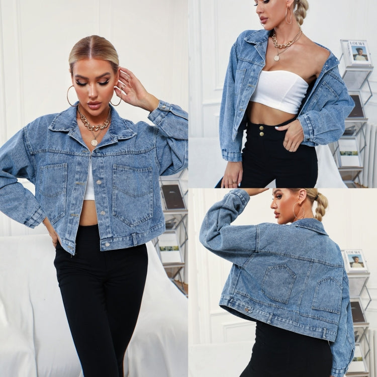 Women Big Pockets Short Denim Jacket
