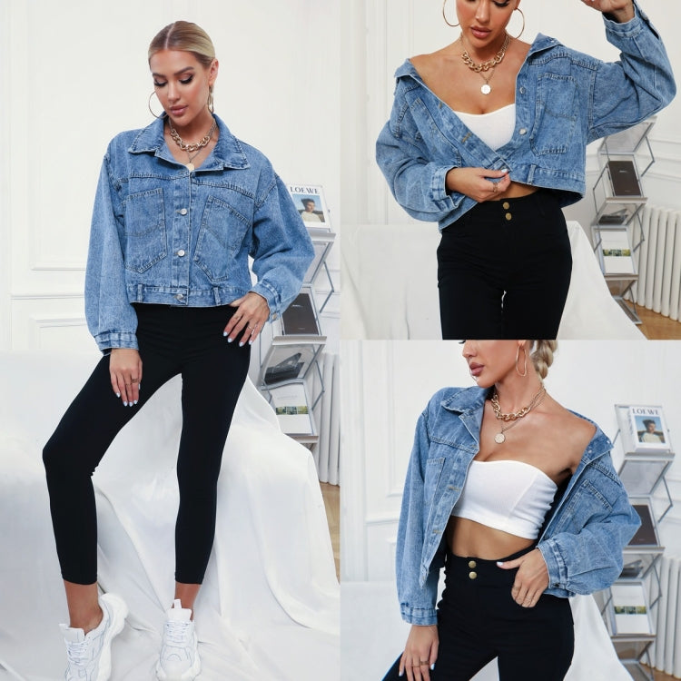 Women Big Pockets Short Denim Jacket