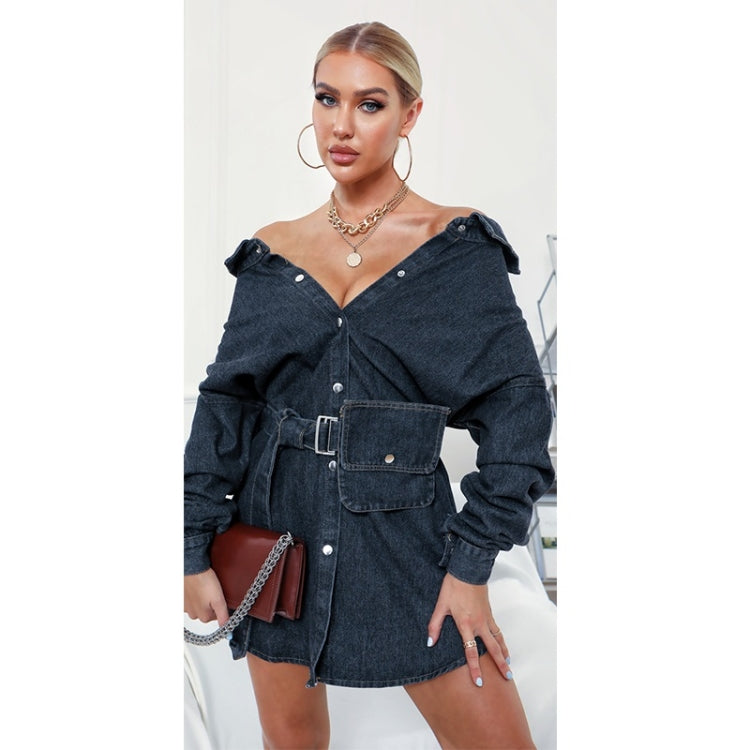 Women Neckline Retro Bag Denim Skirt