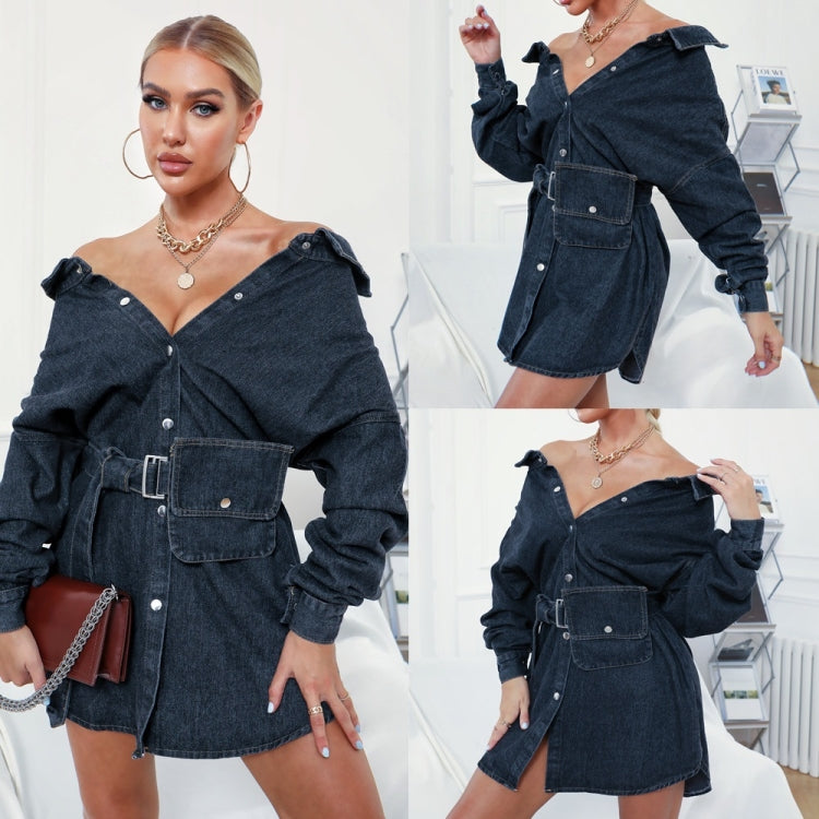 Women Neckline Retro Bag Denim Skirt