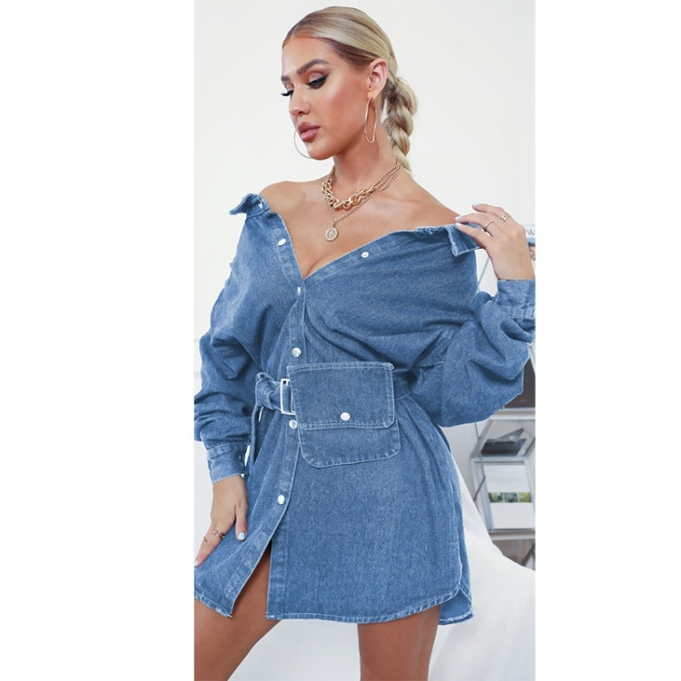 Women Neckline Retro Bag Denim Skirt