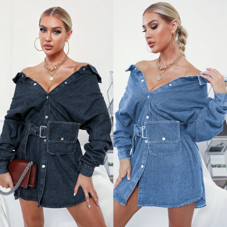 Women Neckline Retro Bag Denim Skirt