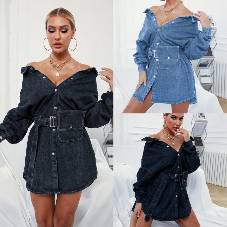 Women Neckline Retro Bag Denim Skirt