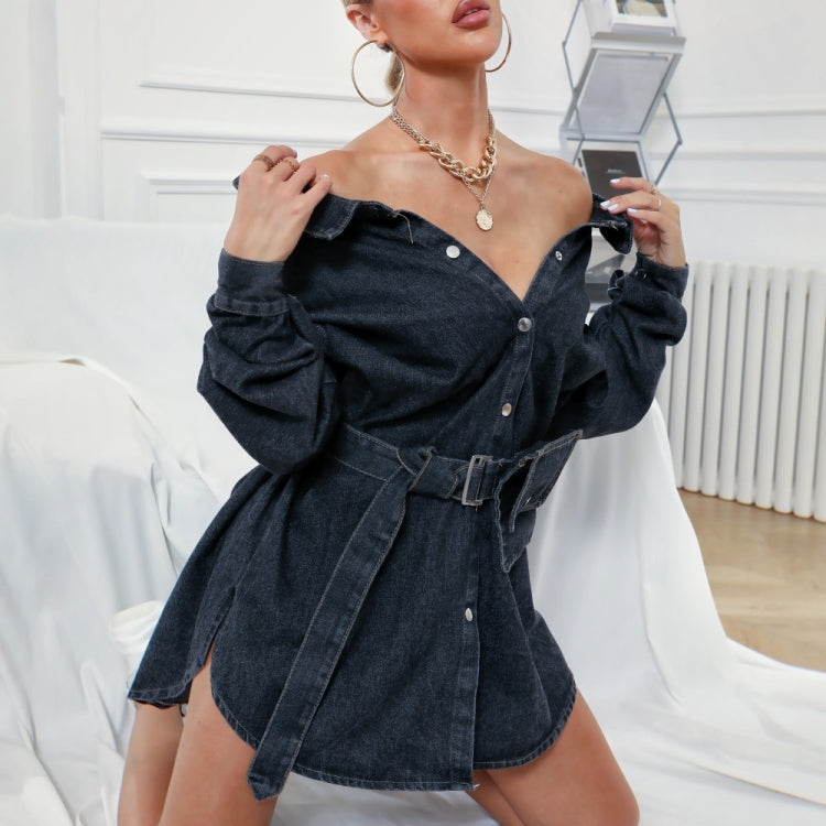 Women Neckline Retro Bag Denim Skirt