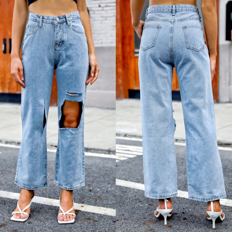Women High-rise Cut-out Ripped Jeans