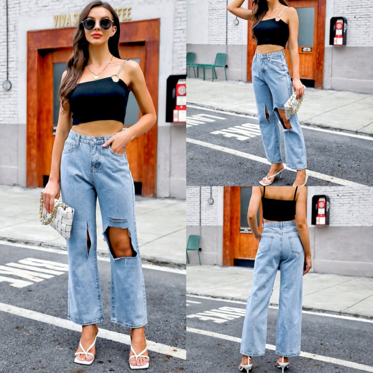 Women High-rise Cut-out Ripped Jeans