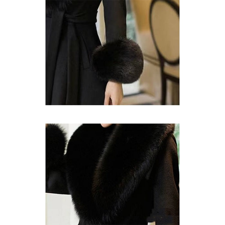 Winter British Style Large Fur Collar Slim Mid-length Woolen Coat for Ladies