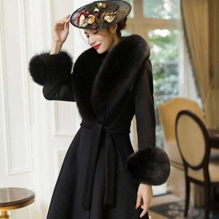 Winter British Style Large Fur Collar Slim Mid-length Woolen Coat for Ladies