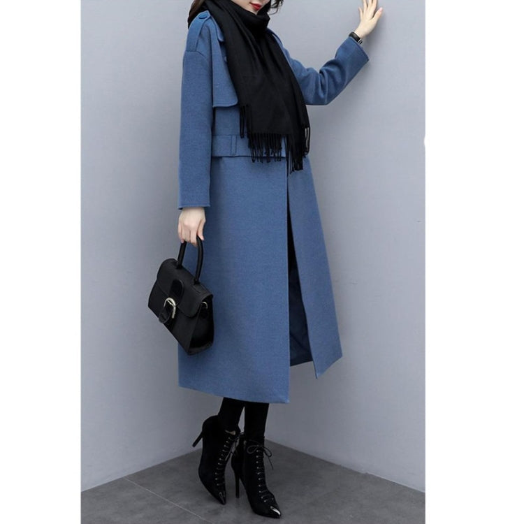 Winter Dual-wear Solid Color Lapel Splittable Mid-length Woolen Coat for Ladies