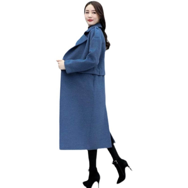 Winter Dual-wear Solid Color Lapel Splittable Mid-length Woolen Coat for Ladies
