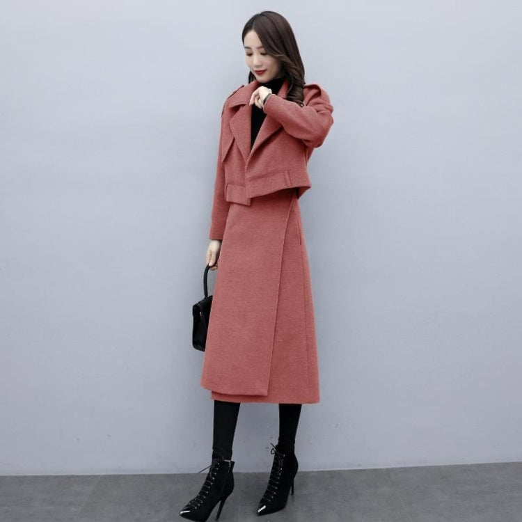 Winter Dual-wear Solid Color Lapel Splittable Mid-length Woolen Coat for Ladies