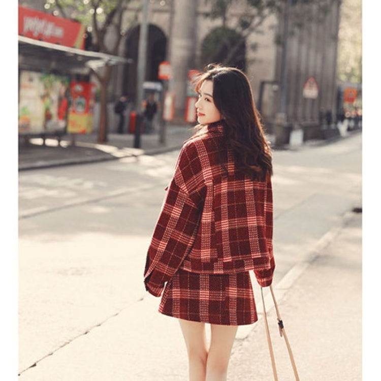 Winter Plaid Woolen Jacket + Short Skirt Set for Ladies