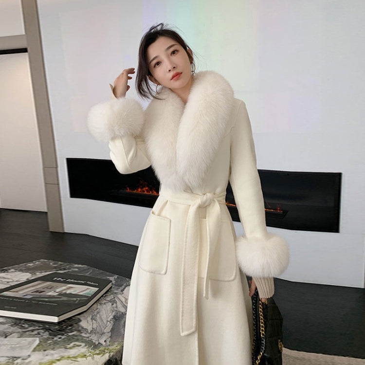 Autumn And Winter Solid Color Large Fur Collar Slim Mid-length Woolen Coat With Large Pockets for Women