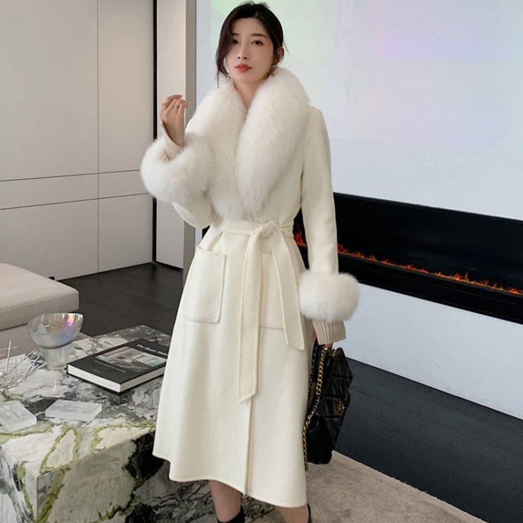Autumn And Winter Solid Color Large Fur Collar Slim Mid-length Woolen Coat With Large Pockets for Women