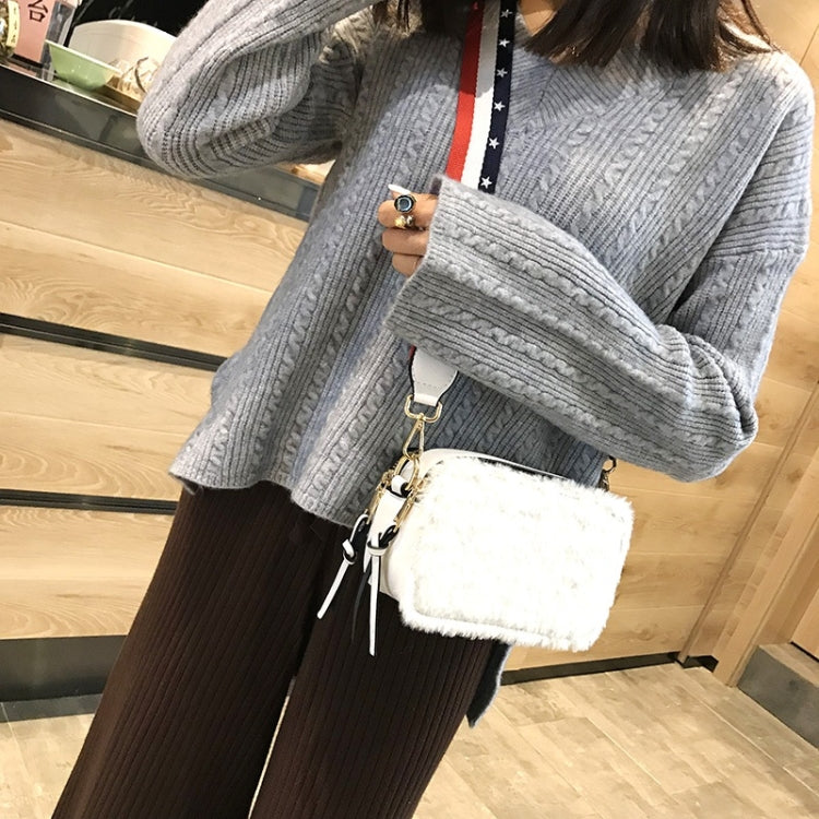 Cute Square Bag Plush PU Leather Handbag Single Shoulder Girl Crossbody Bag