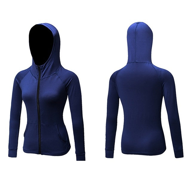 Autumn And Winter Zipper Long-sleeved Hooded Sports Jacket For Ladies
