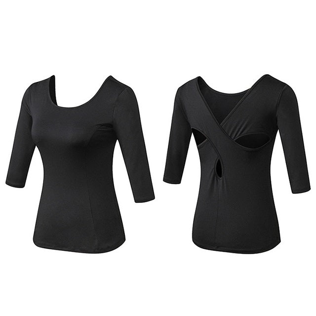 Back Cross Medium-length Sleeve Yoga Sportswear For Ladies