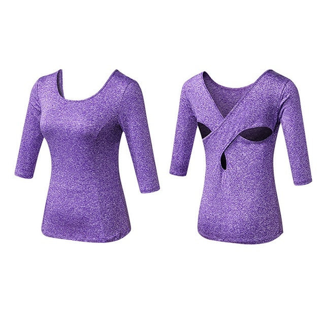 Back Cross Medium-length Sleeve Yoga Sportswear For Ladies