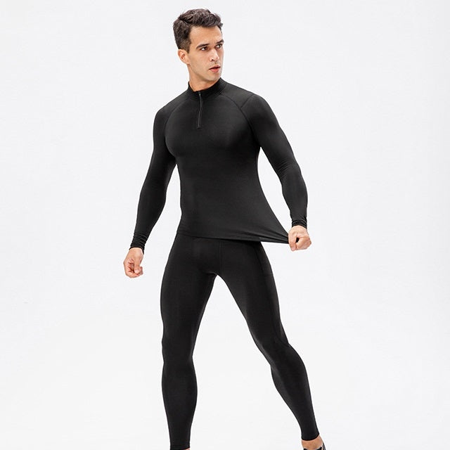 Autumn And Winter Plus Velvet Half Zipper Long-sleeved Slim Fit Sportswear For Men