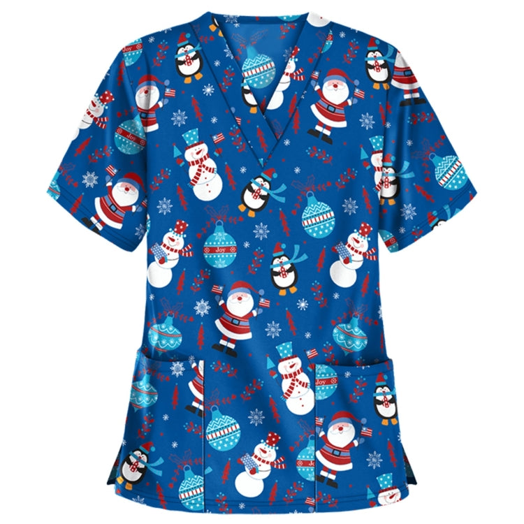 Christmas Print Short-sleeved Pocket T-shirt Nurse Uniform
