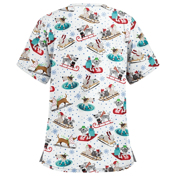 Christmas Print Short-sleeved Pocket T-shirt Nurse Uniform