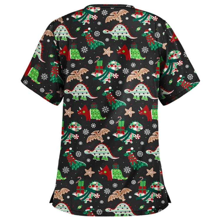 Christmas Print Short-sleeved Pocket T-shirt Nurse Uniform