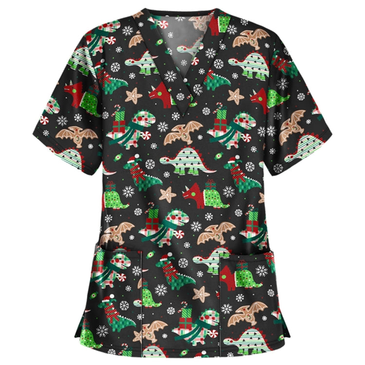 Christmas Print Short-sleeved Pocket T-shirt Nurse Uniform