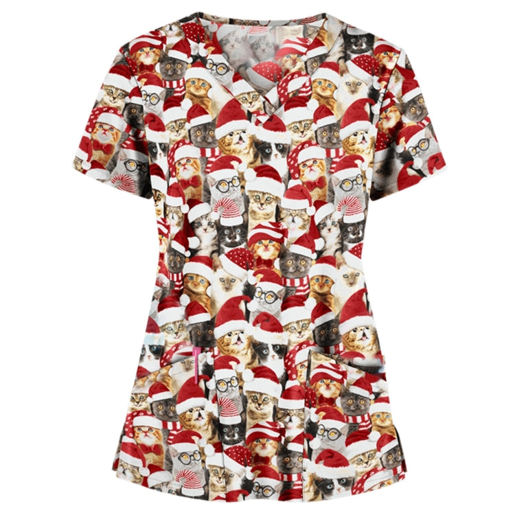 Christmas Print Short-sleeved Pocket T-shirt Nurse Uniform