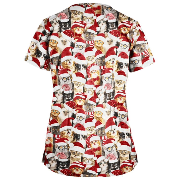 Christmas Print Short-sleeved Pocket T-shirt Nurse Uniform