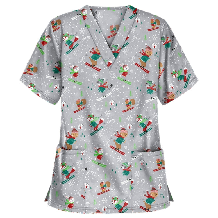 Christmas Print Short-sleeved Pocket T-shirt Nurse Uniform
