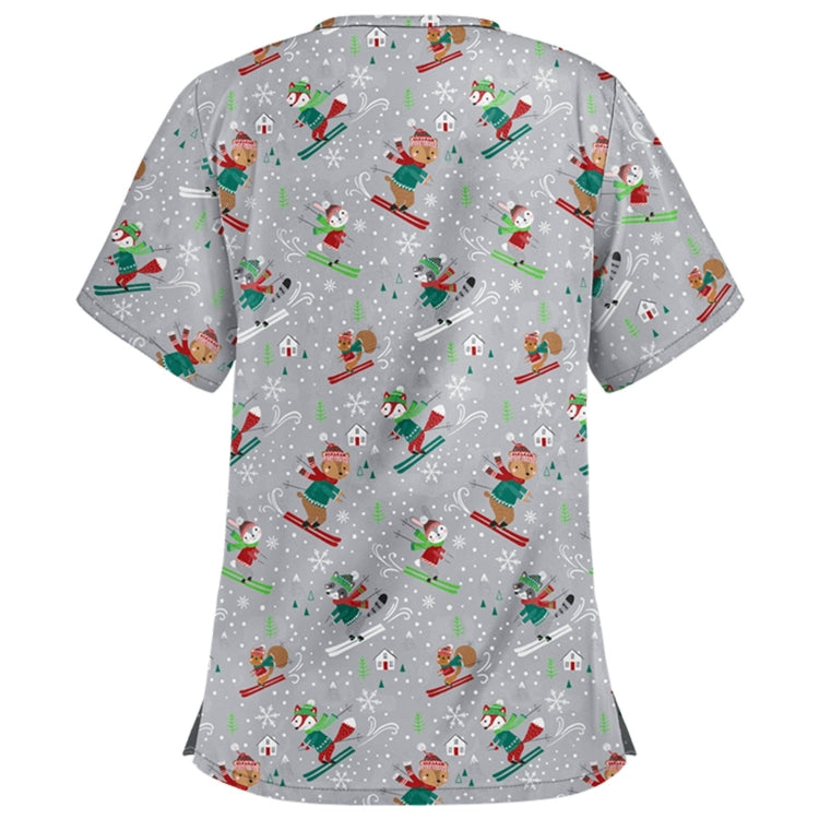 Christmas Print Short-sleeved Pocket T-shirt Nurse Uniform