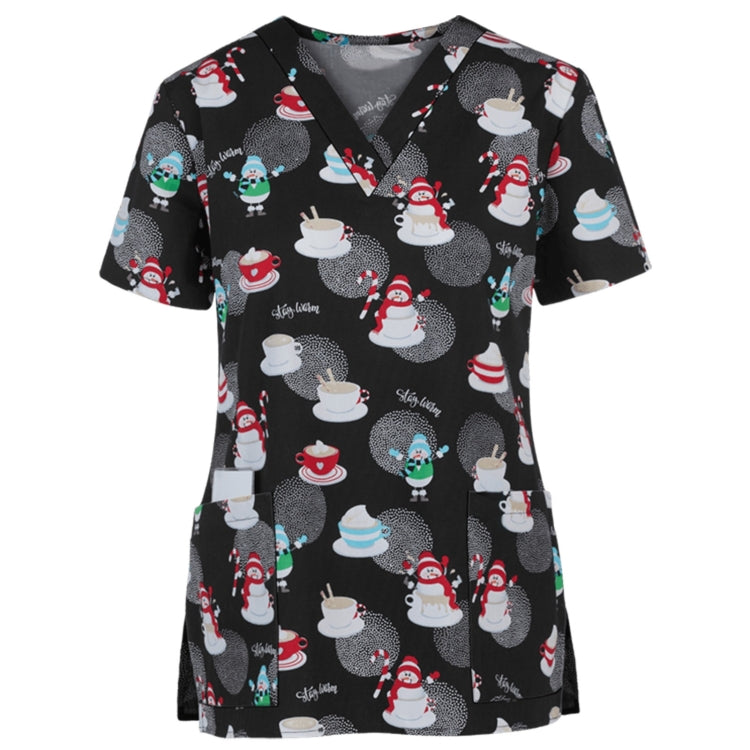 Christmas Print Short-sleeved Pocket T-shirt Nurse Uniform