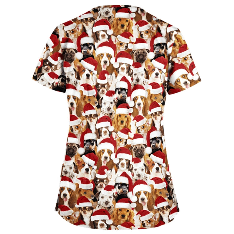 Christmas Print Short-sleeved Pocket T-shirt Nurse Uniform