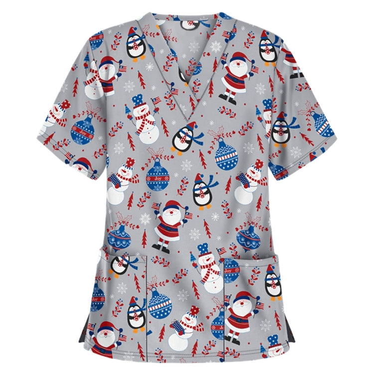 Christmas Print Short-sleeved Pocket T-shirt Nurse Uniform