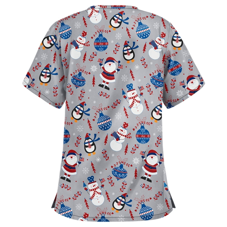 Christmas Print Short-sleeved Pocket T-shirt Nurse Uniform