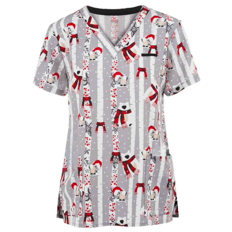 Christmas Print Short-sleeved Pocket T-shirt Nurse Uniform