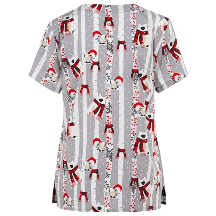 Christmas Print Short-sleeved Pocket T-shirt Nurse Uniform