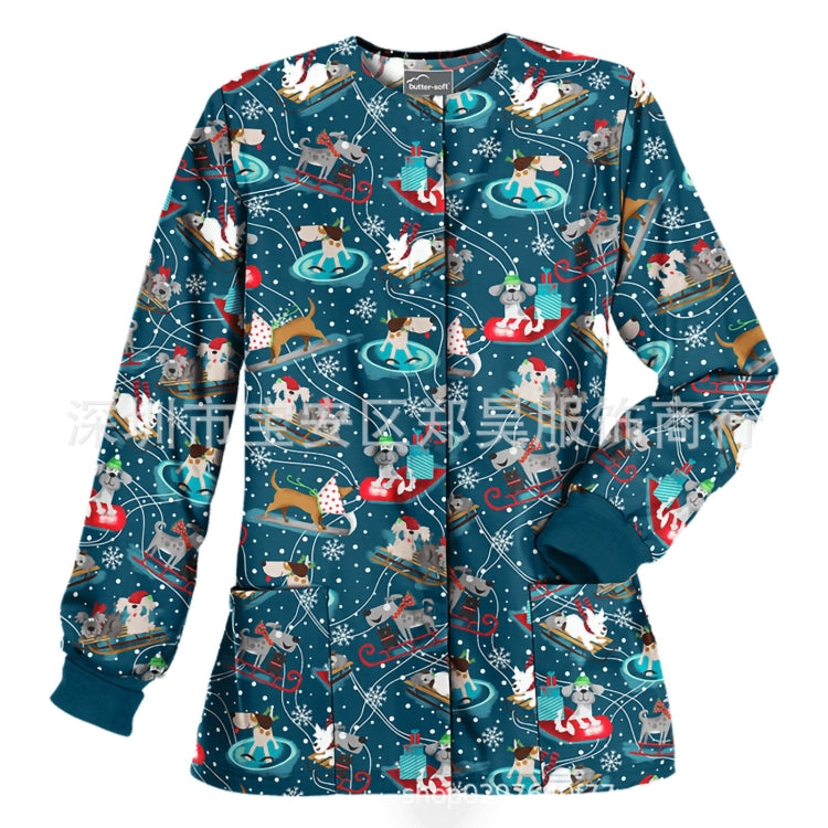 Christmas Long-sleeved Stand-up Collar Single-breasted Printed Protective Work Clothes