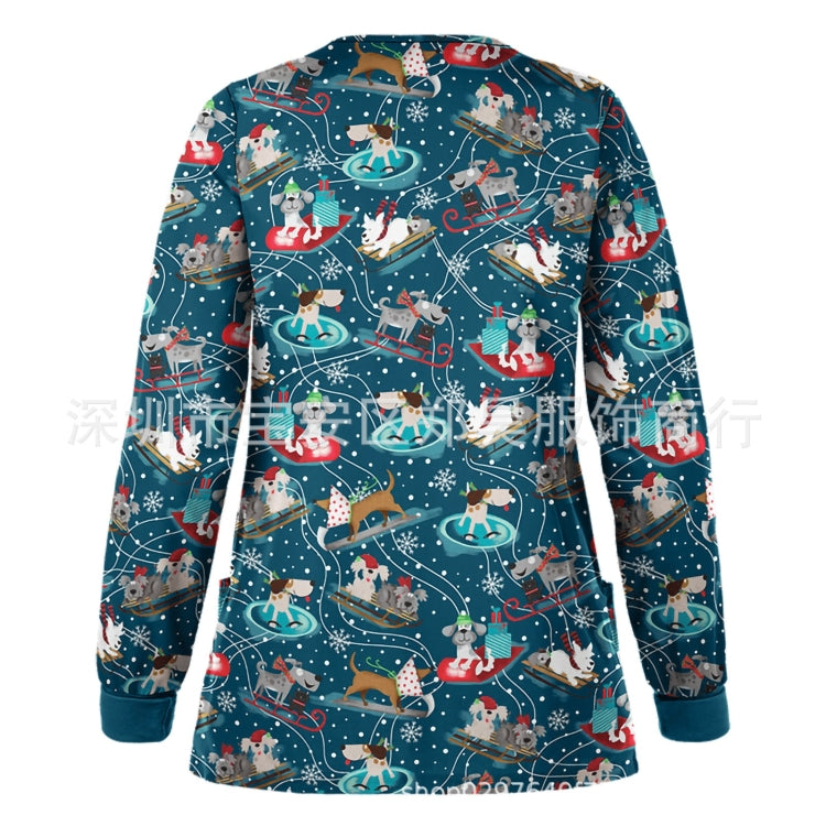 Christmas Long-sleeved Stand-up Collar Single-breasted Printed Protective Work Clothes