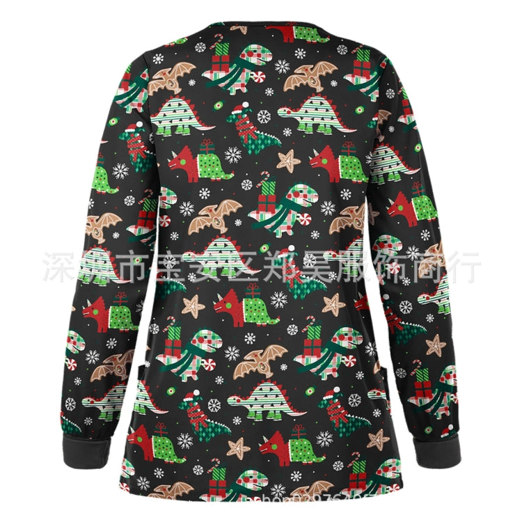 Christmas Long-sleeved Stand-up Collar Single-breasted Printed Protective Work Clothes