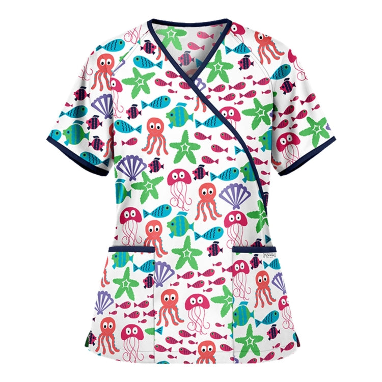 Printed V-neck Mid-length Nurse Uniform T-shirt