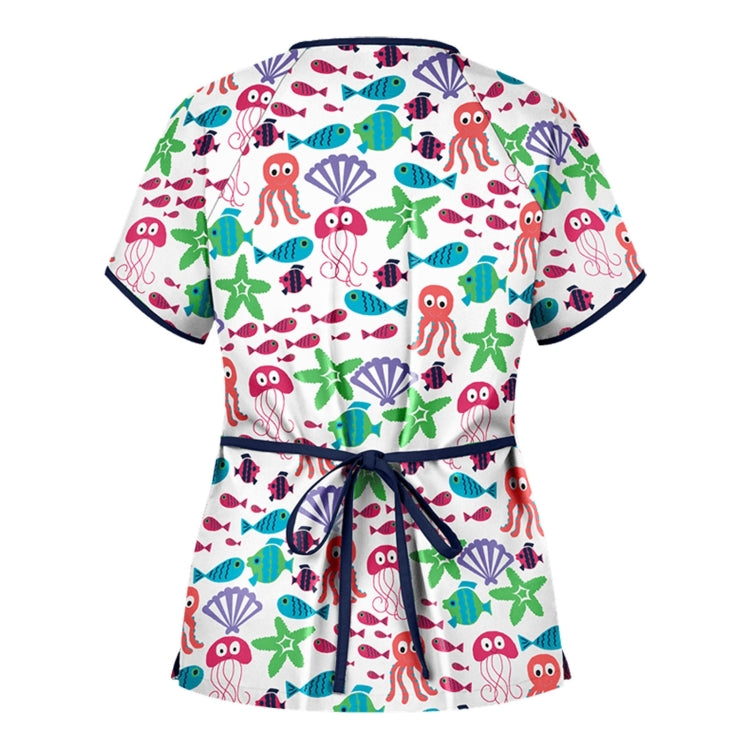 Printed V-neck Mid-length Nurse Uniform T-shirt