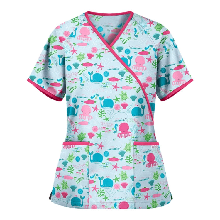 Printed V-neck Mid-length Nurse Uniform T-shirt